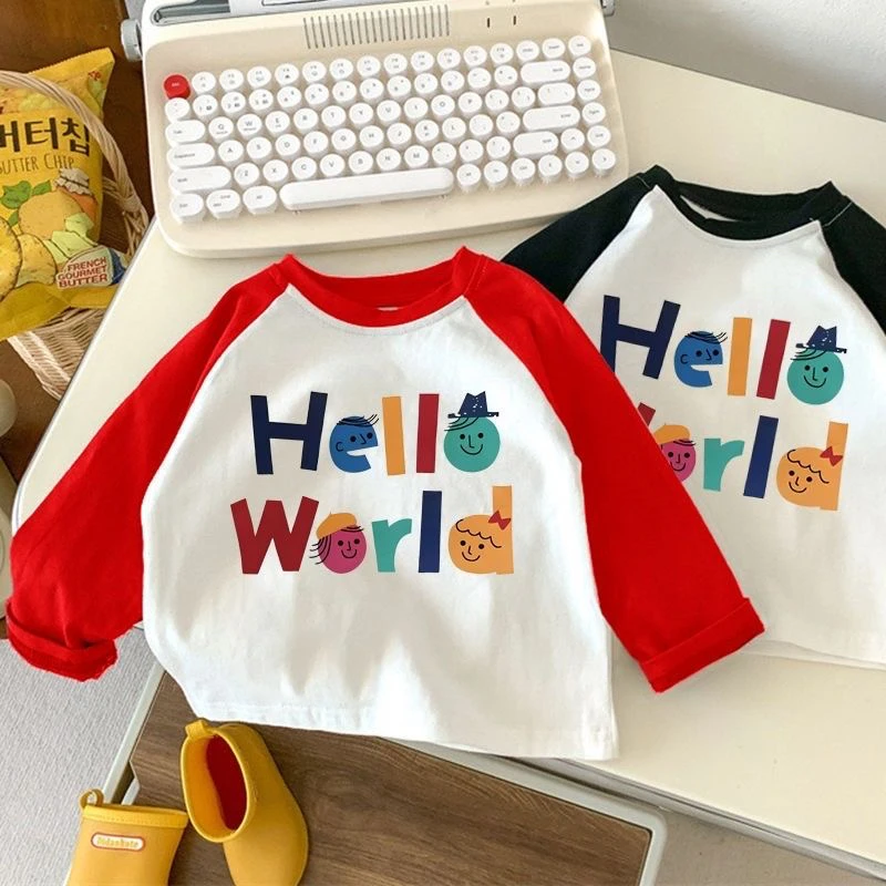 100%纯棉儿童长袖打底衫春秋新品印花洋气休闲t恤男女宝宝上衣潮T