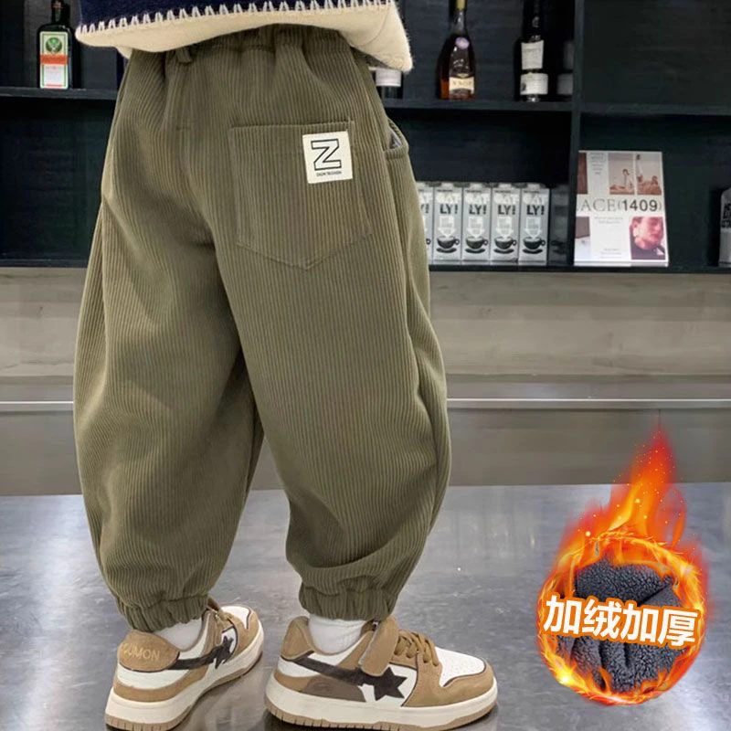 男童加绒灯芯绒裤子2023秋冬新款男宝宝韩系爆款小童加厚休闲长裤