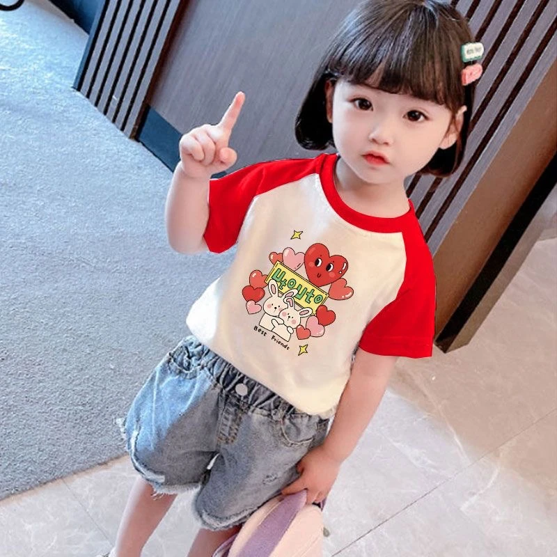 100%纯棉女童短袖t恤夏季装2023新款洋气薄款半袖T中小童女童上衣