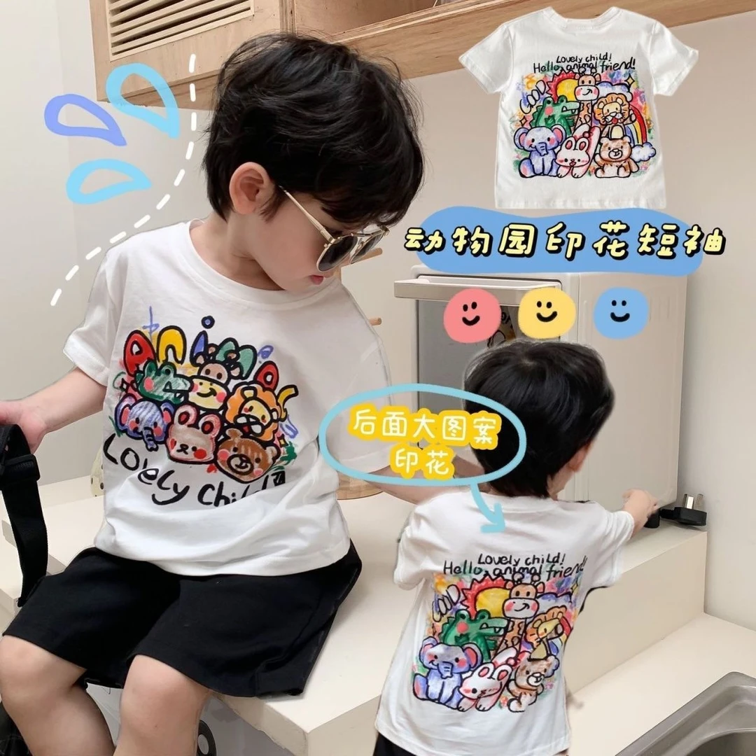 男童短袖t恤儿童宝宝夏装潮牌女宝新款中小童男宝宽松印花韩版ins