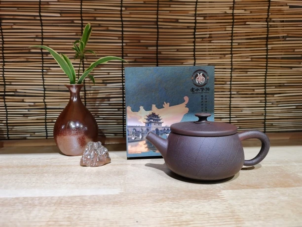 叶脉纹茶壶紫茄泥手制全手工家用泡茶壶茶具建水紫陶大口径纯手工