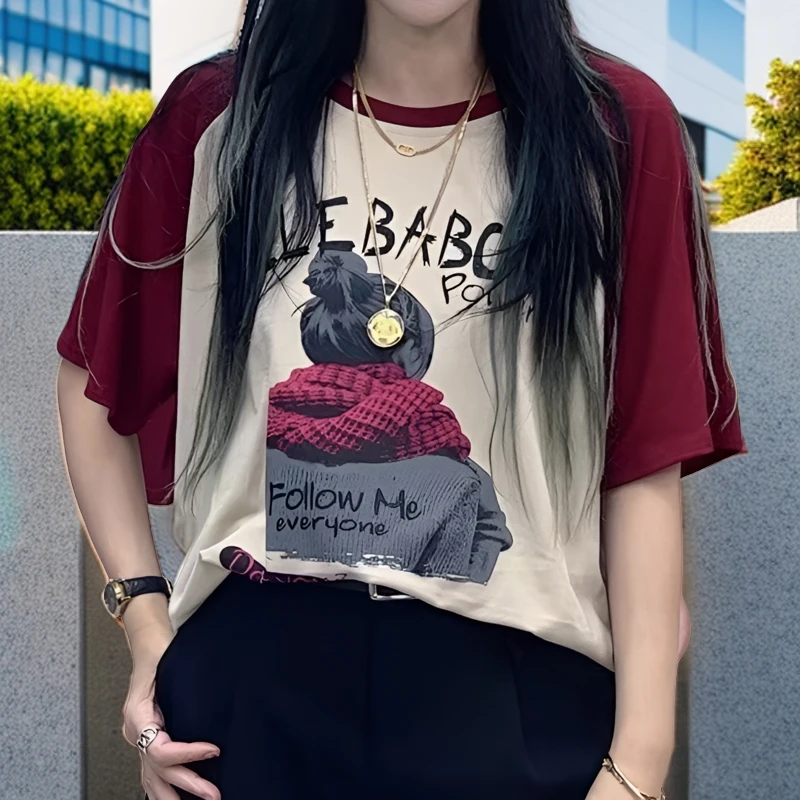 elebabon/芭波象ZT4859-新款潮流百搭休闲圆领女装时尚显瘦夏季