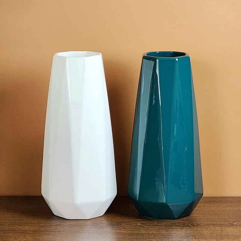 大中小号几何陶瓷花瓶内外釉面光滑可水养鲜花茶几餐桌电视柜摆件