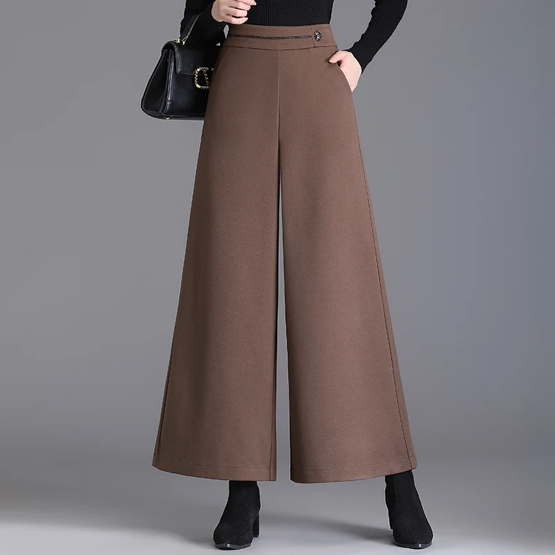 秋冬季加肥加大码毛呢阔腿裤女200斤宽松高腰休闲妈妈大脚九分裤