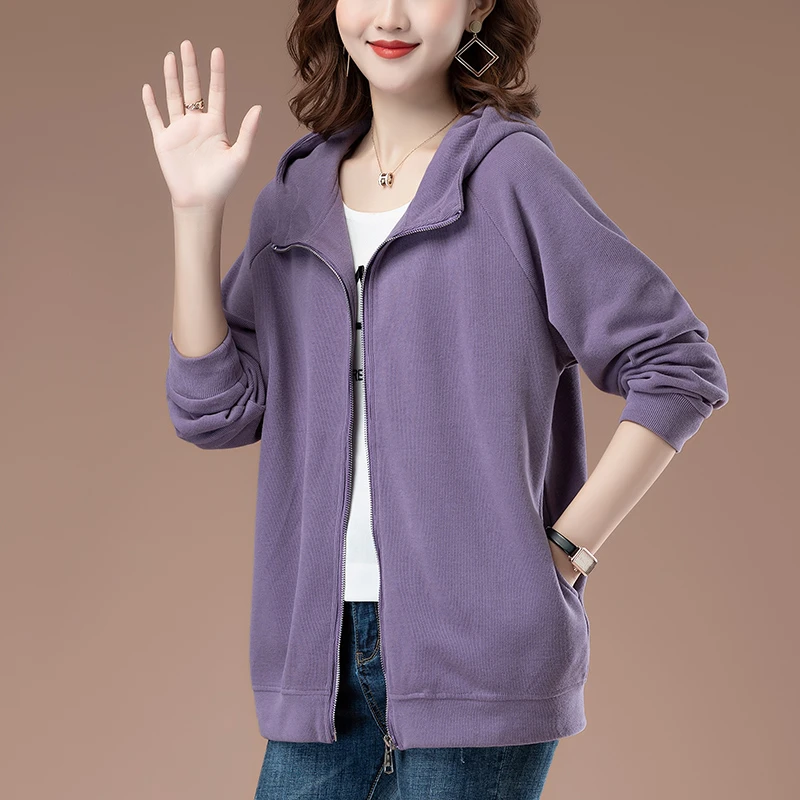 大码女装拉链开衫卫衣女春秋季2024新款宽松胖MM中年妈妈洋气外套