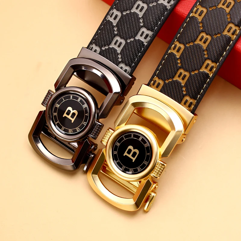 轻奢新款牛皮皮带高档自动扣格子纹西裤腰带时尚百搭潮流经典商务