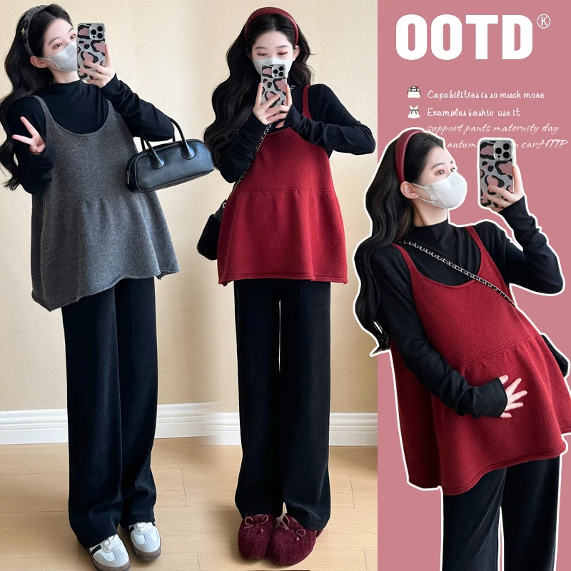 孕妇秋装2025新款秋冬款时尚洋气宽松秋季可外穿上衣红色背心