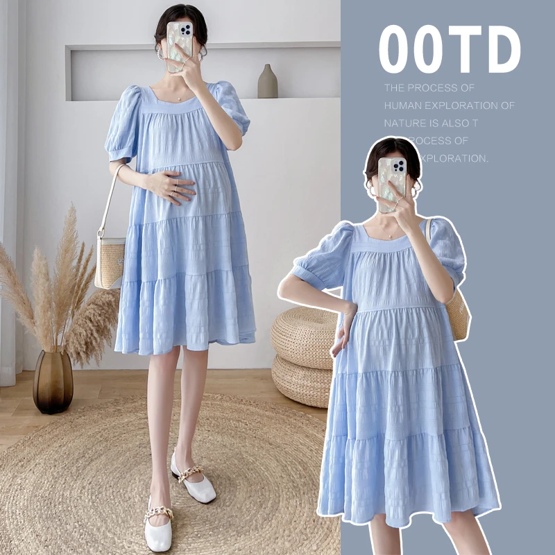 孕妇装夏装2024新款大裙摆孕妇连衣裙中长款韩版孕妇夏装孕妇裙夏