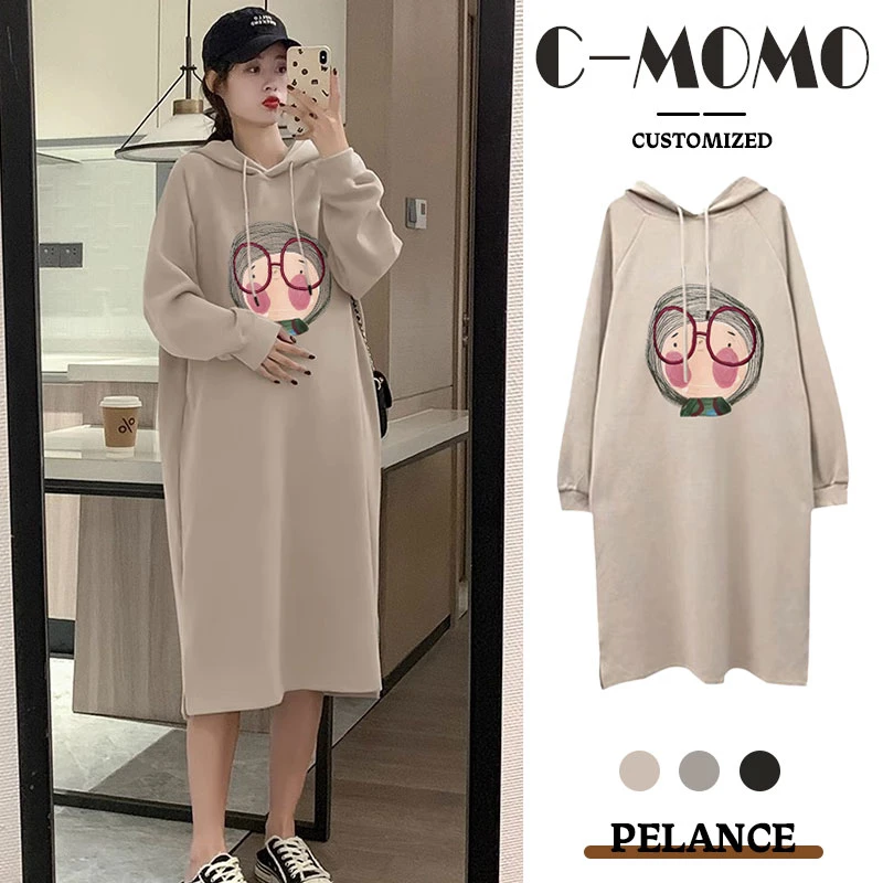 孕妇装连衣裙2024春秋款慵懒显瘦大码连帽上衣卫衣裙洋气时髦裙子