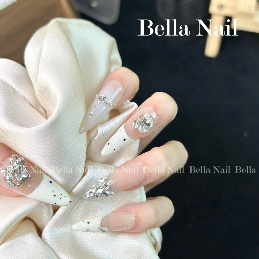 【糯米奶贝】BellaNail高级轻奢法式斑点猫眼碎钻手工穿戴甲