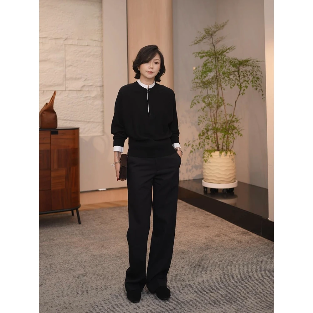 SHIIEELL【艺术家】极简黑白假两件毛衫Z7097