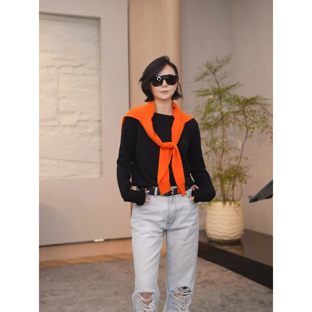 SHIIEELL【秋日氛围】100棉圆领精密软糯舒适洋气休闲套头毛衣Z1261