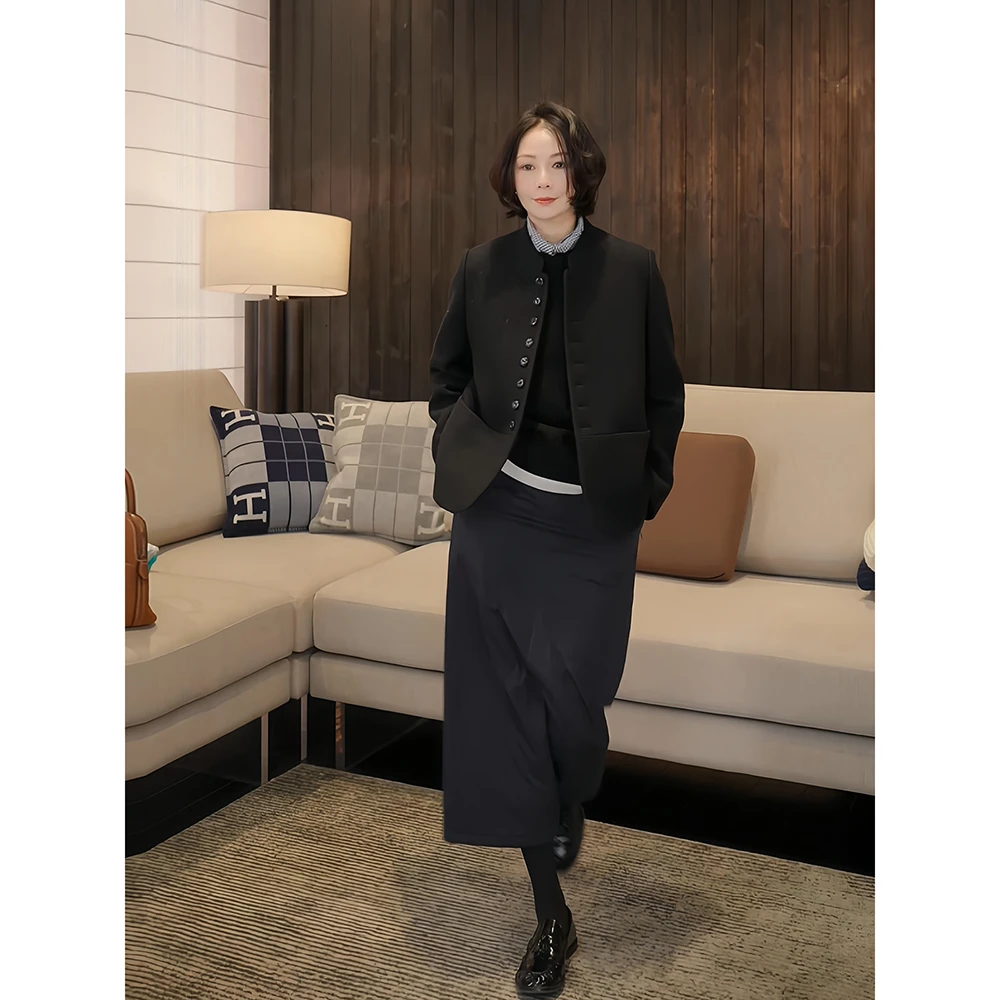 SHIIEELL智感定染然黑排扣羊毛短款外套Z1523