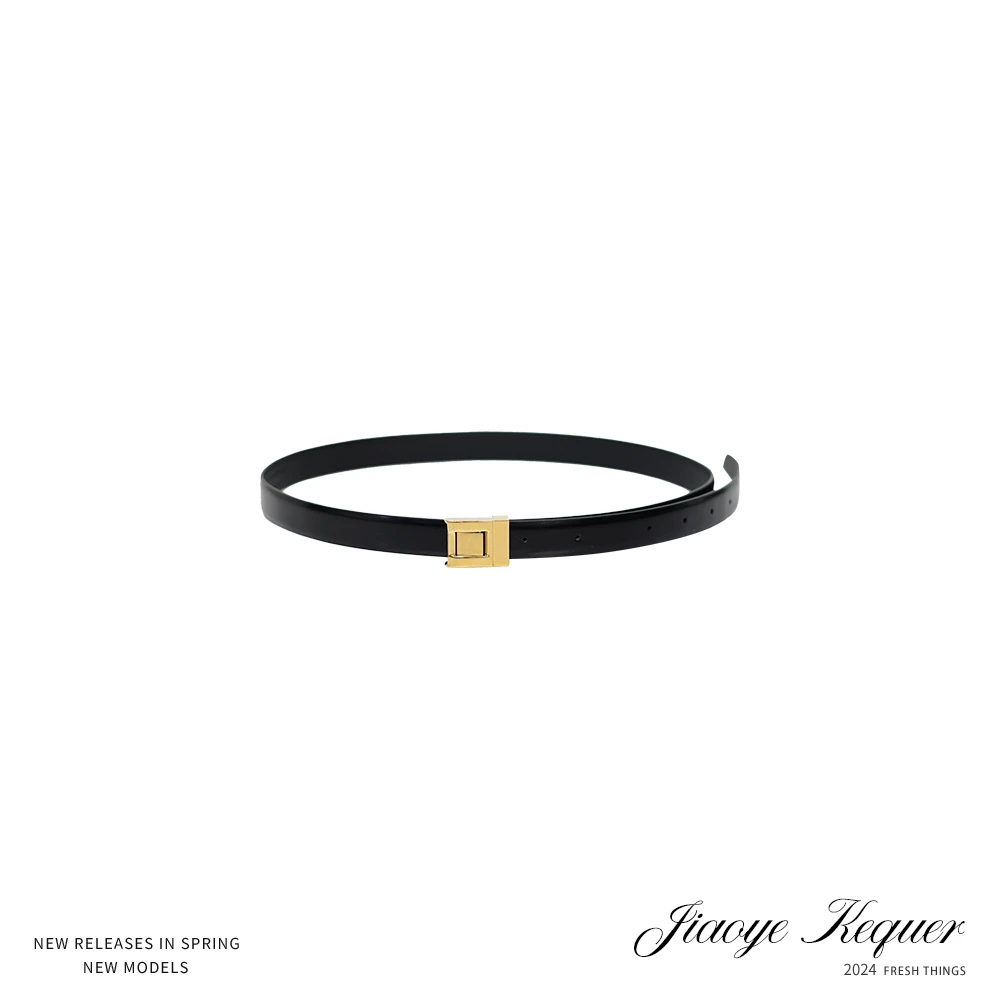 JiaoyeKequer高级感金属扣时尚真牛皮皮带女士简约复古腰带 ZX167