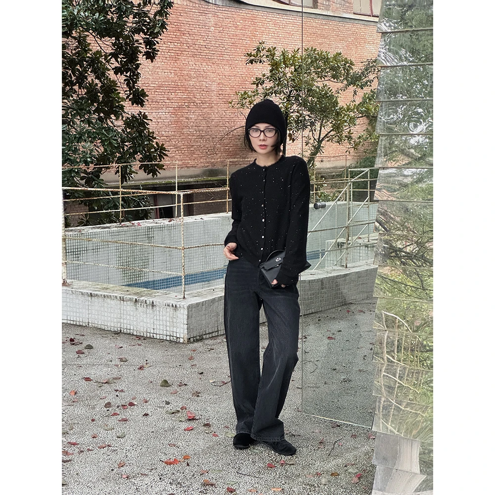 SHIIEELL【猫须水洗】夏季出行酵洗黑设计猫须大直筒牛仔裤Z1297