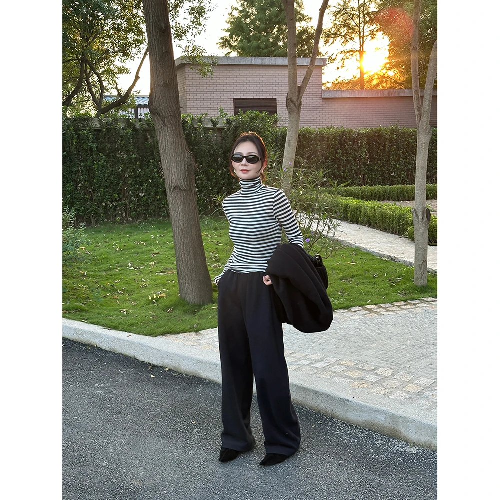 SHIIEELL夏季出行100羊毛舒适宽松时尚复古百搭显瘦高领T恤Z3100