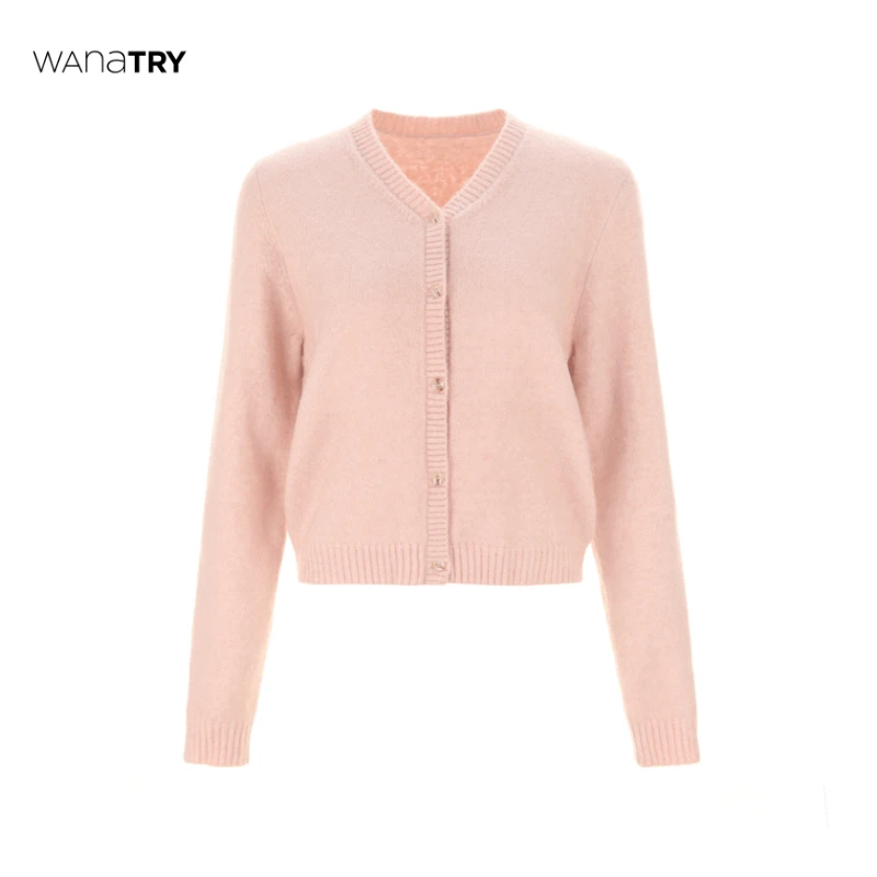 【自播专享】Wana Try樱花粉百搭时尚长袖针织衫两件套（早秋新品）