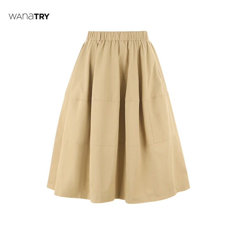 【自播专享】WanaTry【田曦薇同款】卡其色花苞显瘦蓬蓬裙半身裙