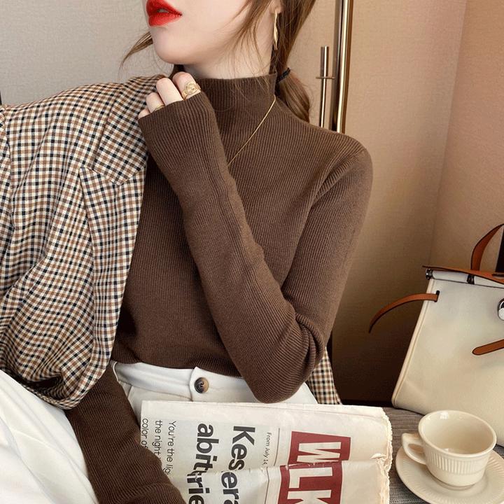 美拉德半高领打底衫女内搭秋冬季洋气百搭毛衣针织衫网红爆款上衣