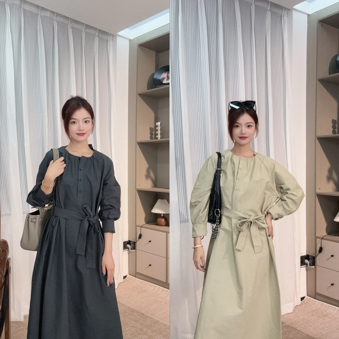 【KKRELAXING】秋季女装气质显瘦长袖收腰休闲宽松连衣裙（送腰带）
