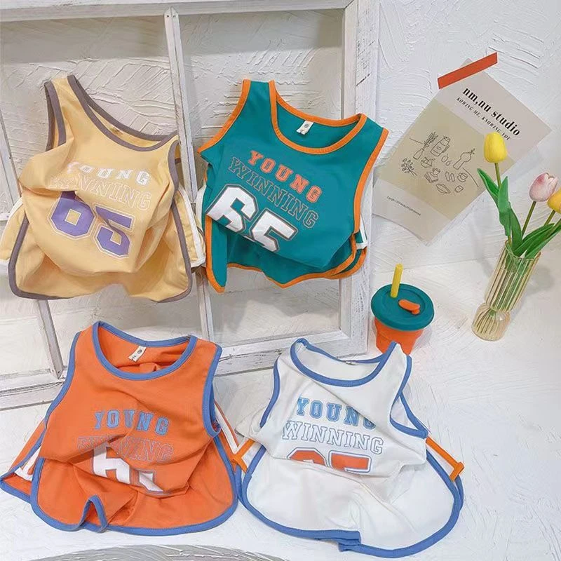 纯棉男童背心短裤两件套2024夏季新款儿童短袖上衣篮球服运动套装