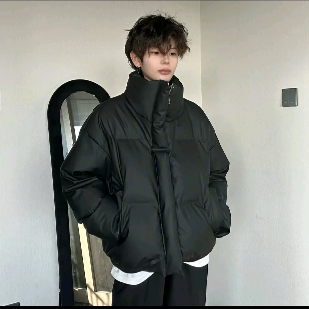 【吉吉】短宽版型pu皮棉服cleanfit冬季加厚短款宽松百搭保暖棉衣