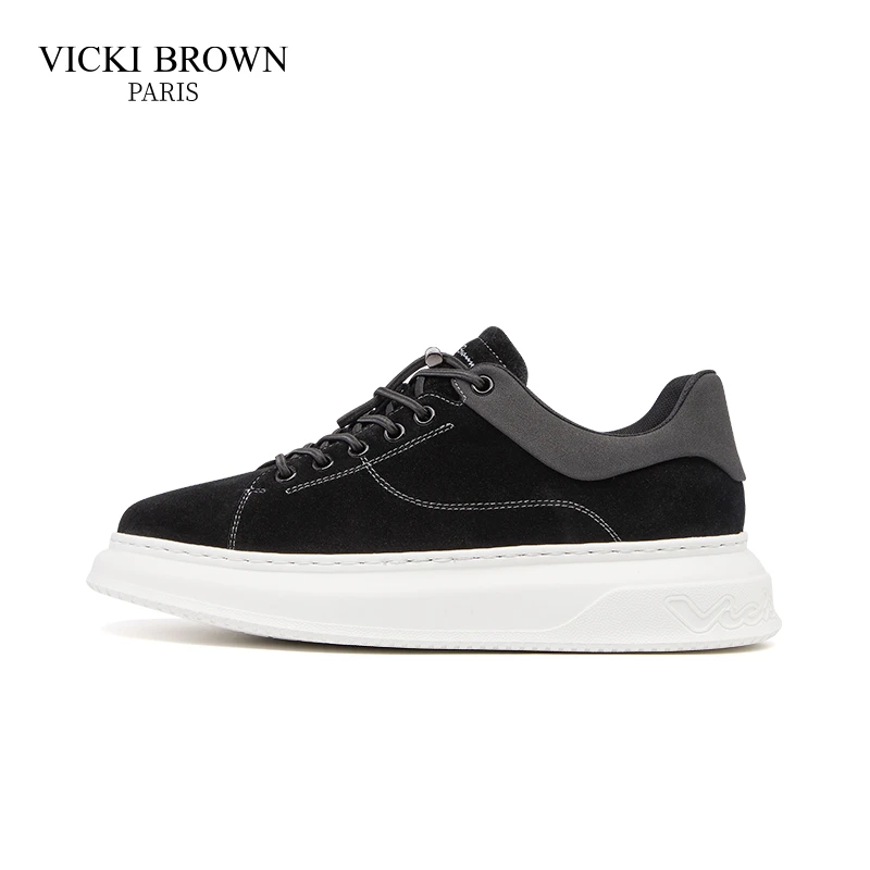 VICKI BROWN轻奢男士时尚百搭休闲潮鞋真皮舒适软底黑色跑步跑鞋