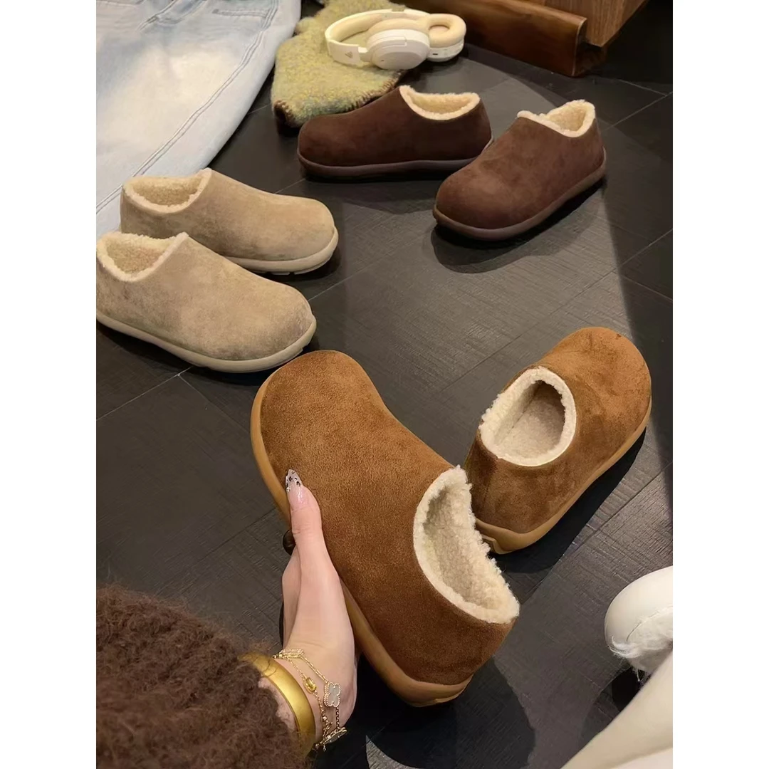 1212新款软底加绒舒适百搭圆头平底休闲小土豆勃肯鞋