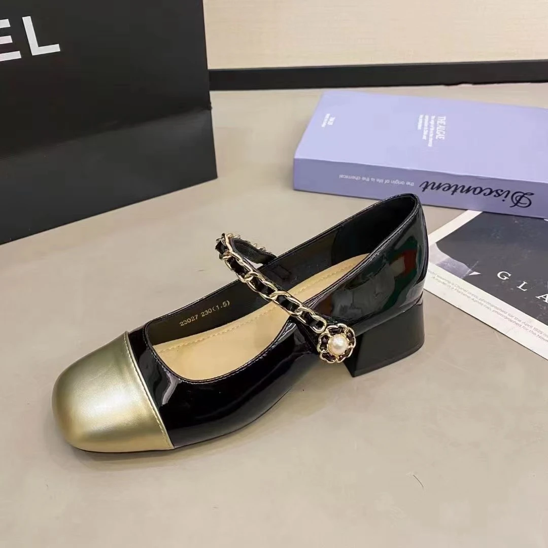 305新款方头搭扣中跟舒适百搭小香风玛丽珍小单鞋