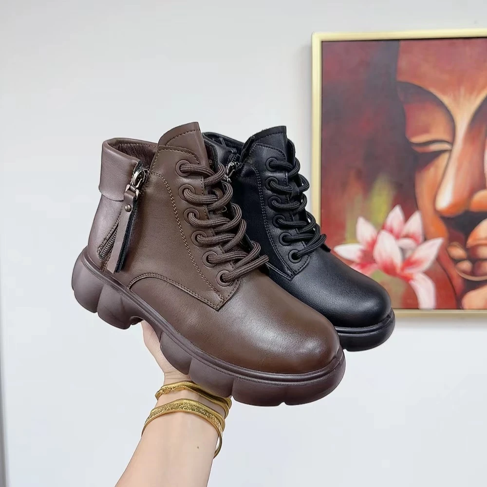 8557新款系带双拉链圆头舒适百搭软底马丁靴仓