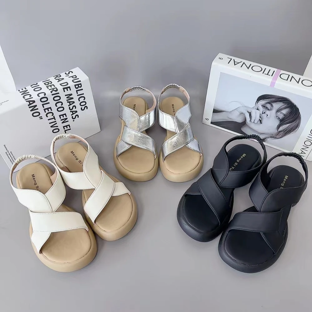 2517新款交叉舒适百搭露趾后松紧凉拖鞋