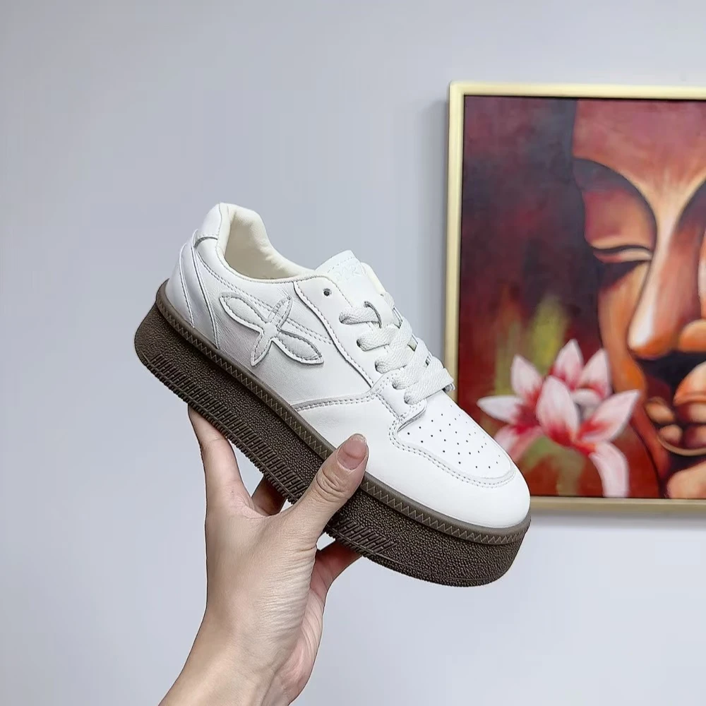 805新款系带圆头舒适百搭厚底小白鞋仓