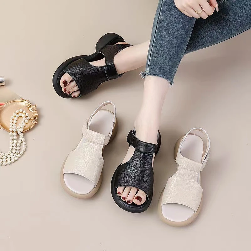 966新款魔术贴软底百搭凉鞋