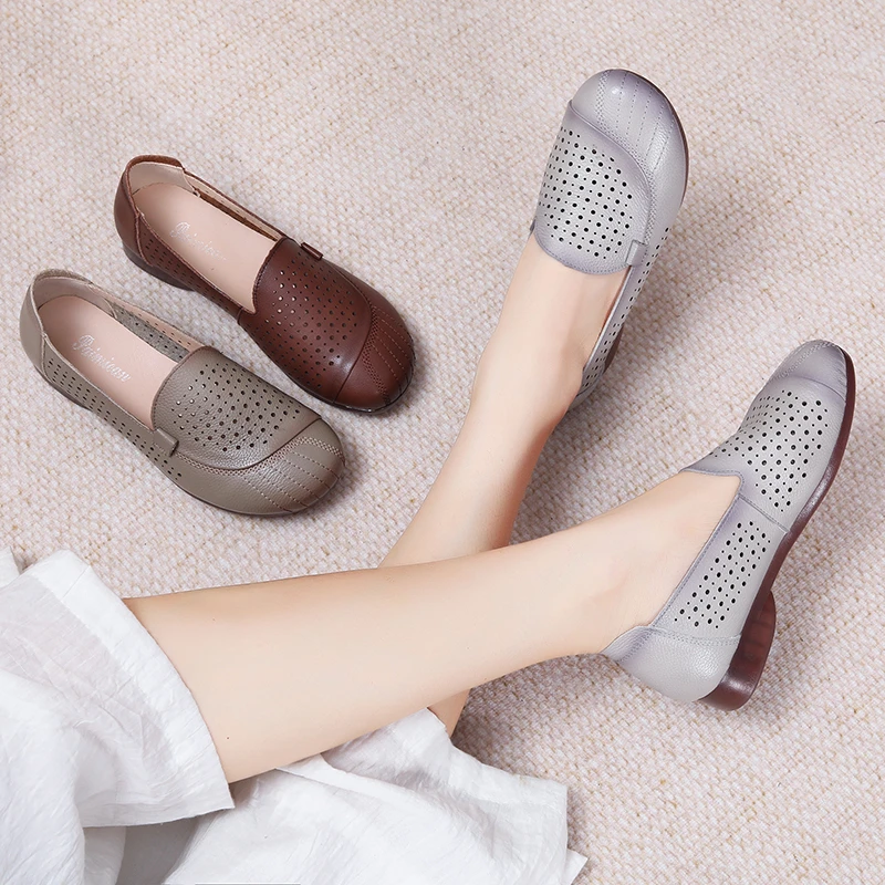 616新款圆头软底舒适百搭镂空妈妈鞋