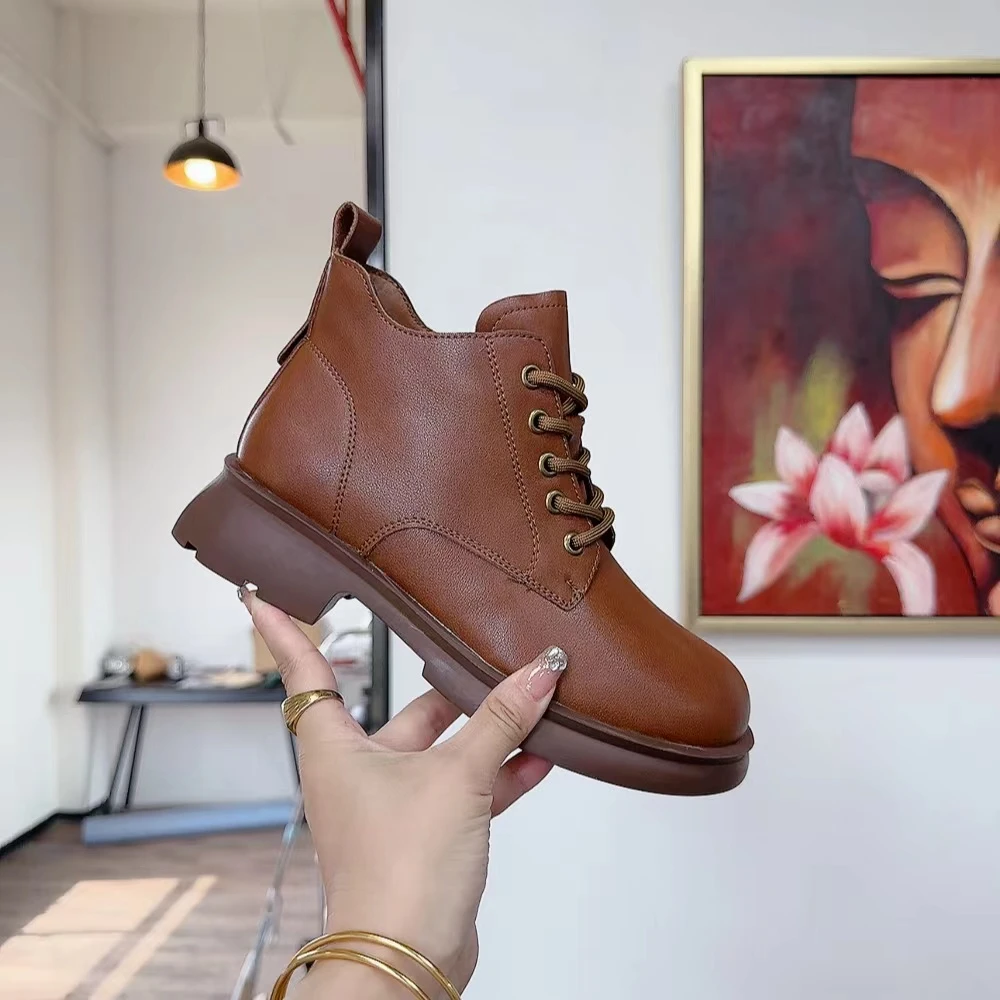 新款系带圆头舒适百搭软底马丁靴仓193