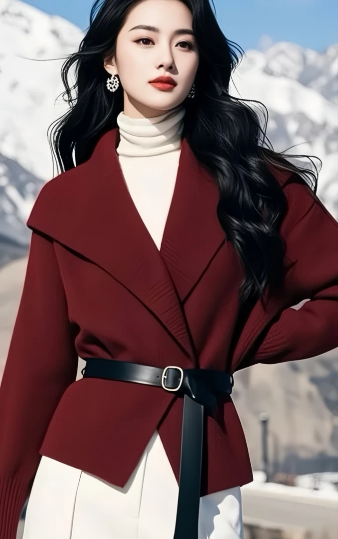 2024年冬季洋气独特别致毛衣开衫上衣高级感安可拉红色针织外套女