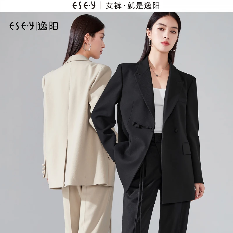 逸阳黑色盘扣中国风汉元素西装外套女2025年春新款休闲挺括上衣