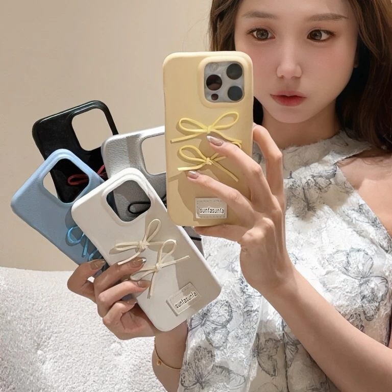 韩风立体蝴蝶结适用苹果16手机壳iPhone15Promax女14/13/12/11/XR