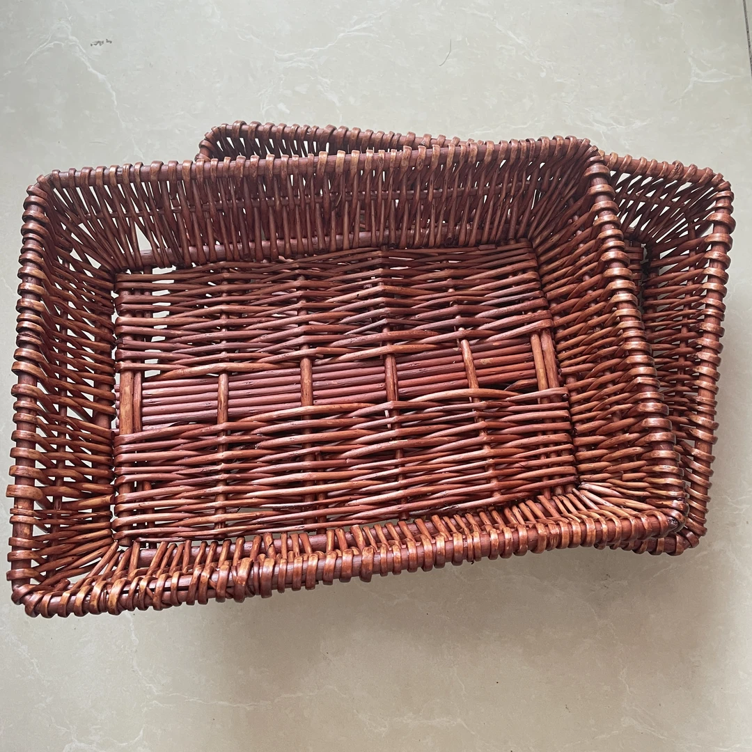 手工柳编长方形收纳储物篮