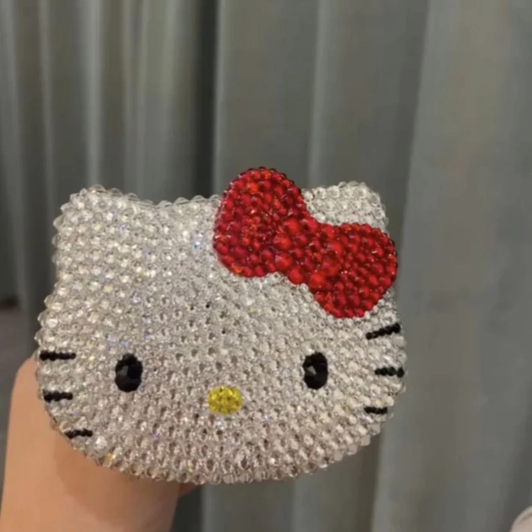 KT猫迷你满钻口袋镜子无手柄材料包送女友补妆镜车载化妆镜XFD