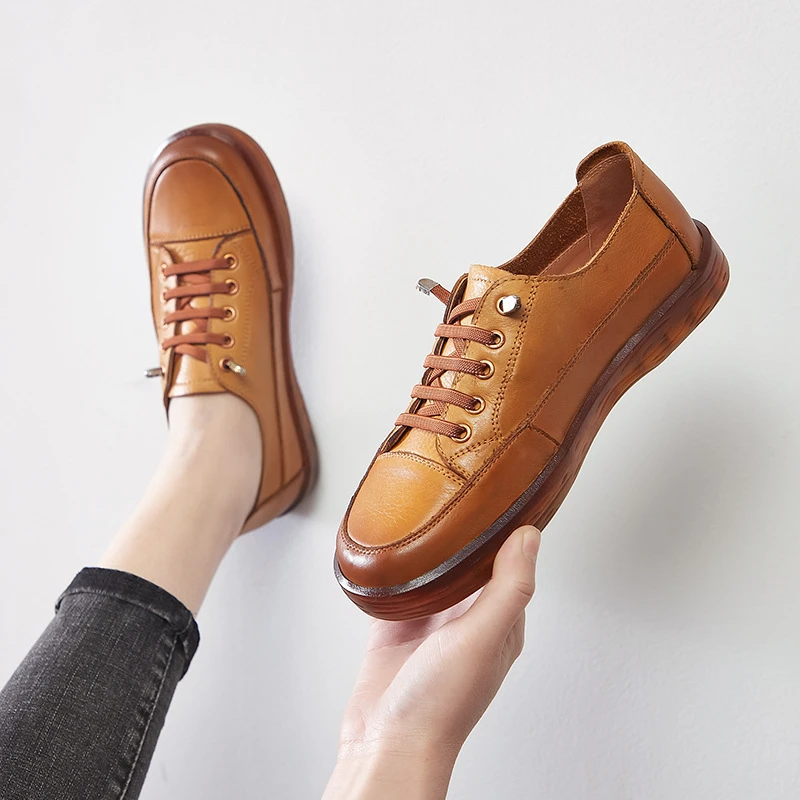 1真皮女鞋2022春季新款复古手工软底女鞋时尚百搭头层牛皮176-2