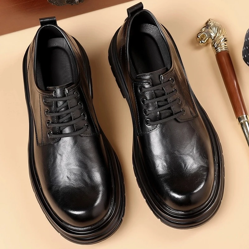 秋冬新款时尚休闲鞋厚底板鞋个性皮鞋英伦潮流小众青年百搭潮鞋男