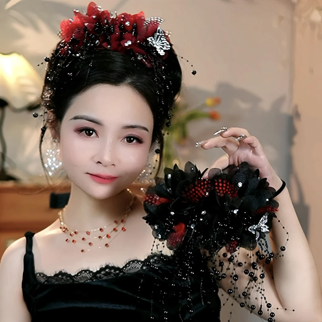 奢香夫人冬季新款珠珠羽毛鲨鱼夹高级感百搭波点发夹法式轻奢抓夹