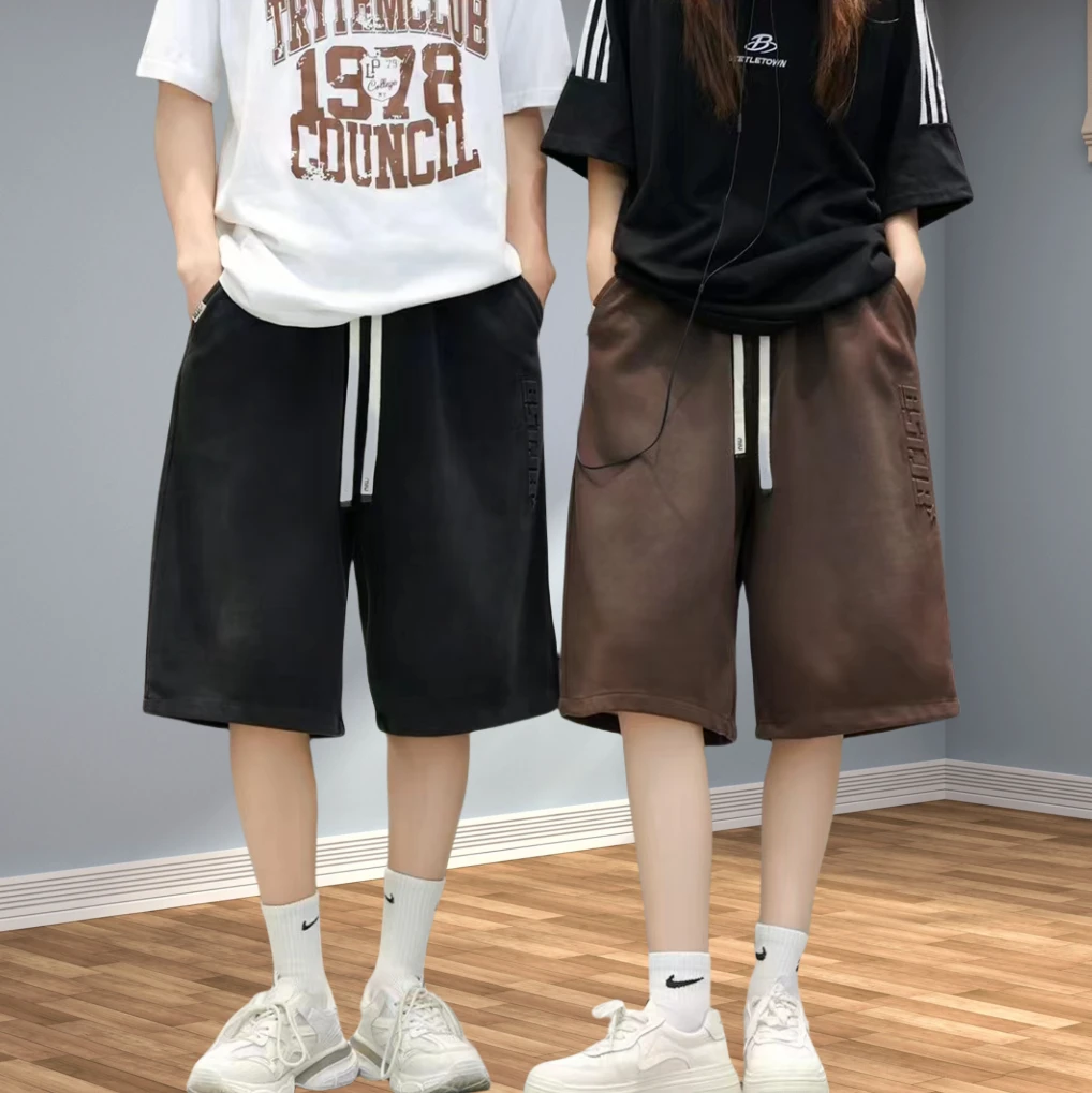 青少年直筒时尚百搭夏季薄款阔腿短裤宽松运动纯色潮流休闲五分裤