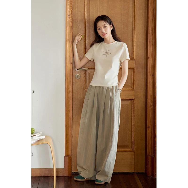 猫酱紫纯色凉凉裤女高腰宽松百搭休闲裤垂感阔腿裤