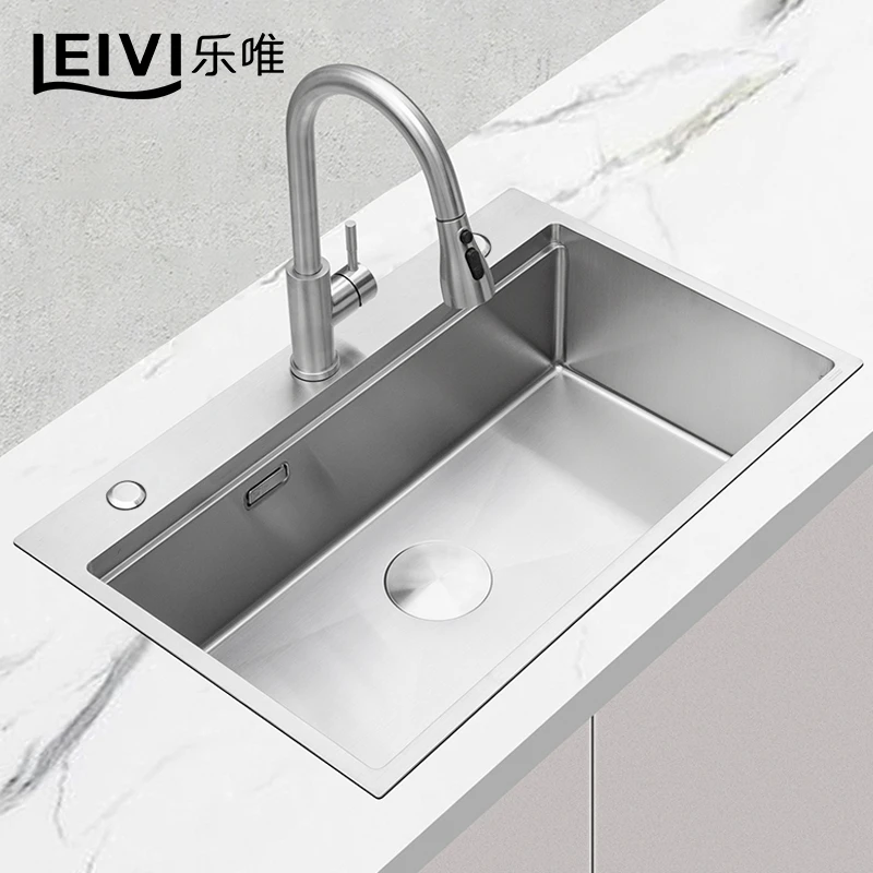 乐唯加厚洗菜盆厨房304不锈钢手工水槽大单槽洗碗池洗菜槽方形708