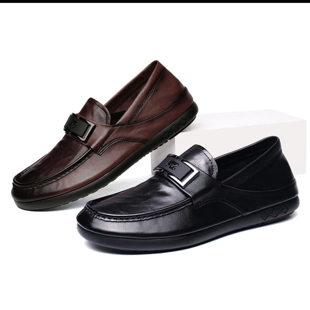 男鞋夏季新款真皮商务休闲皮鞋男士软底牛皮潮流懒人一脚蹬豆豆鞋