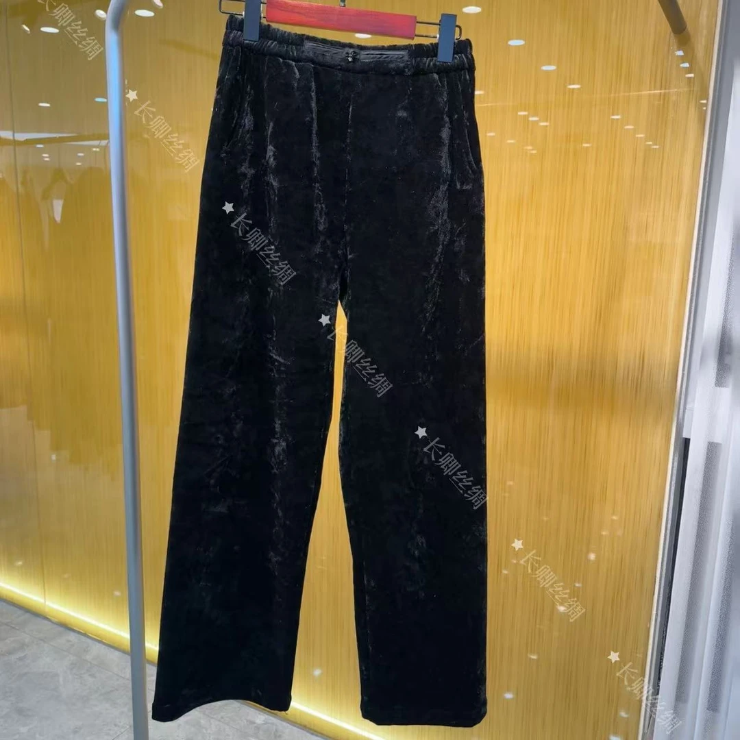 【倾云】加厚加绒中式国风复古盘扣丝缎丝绒直筒裤女FY4113002