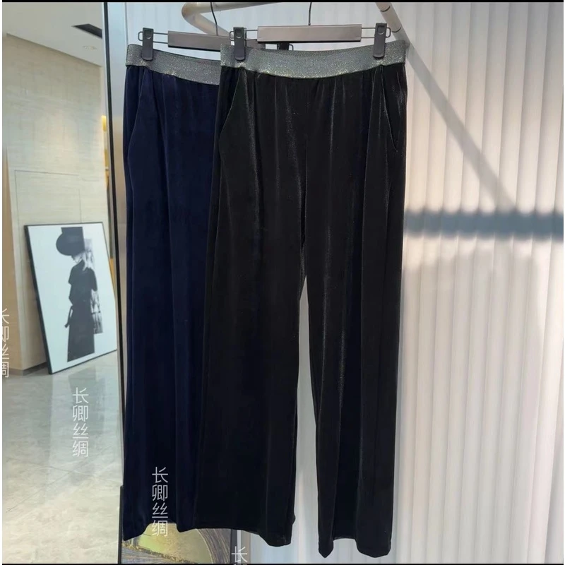 【倾云】设计感亮丝拼接金丝绒休闲显瘦直筒裤女FY491603