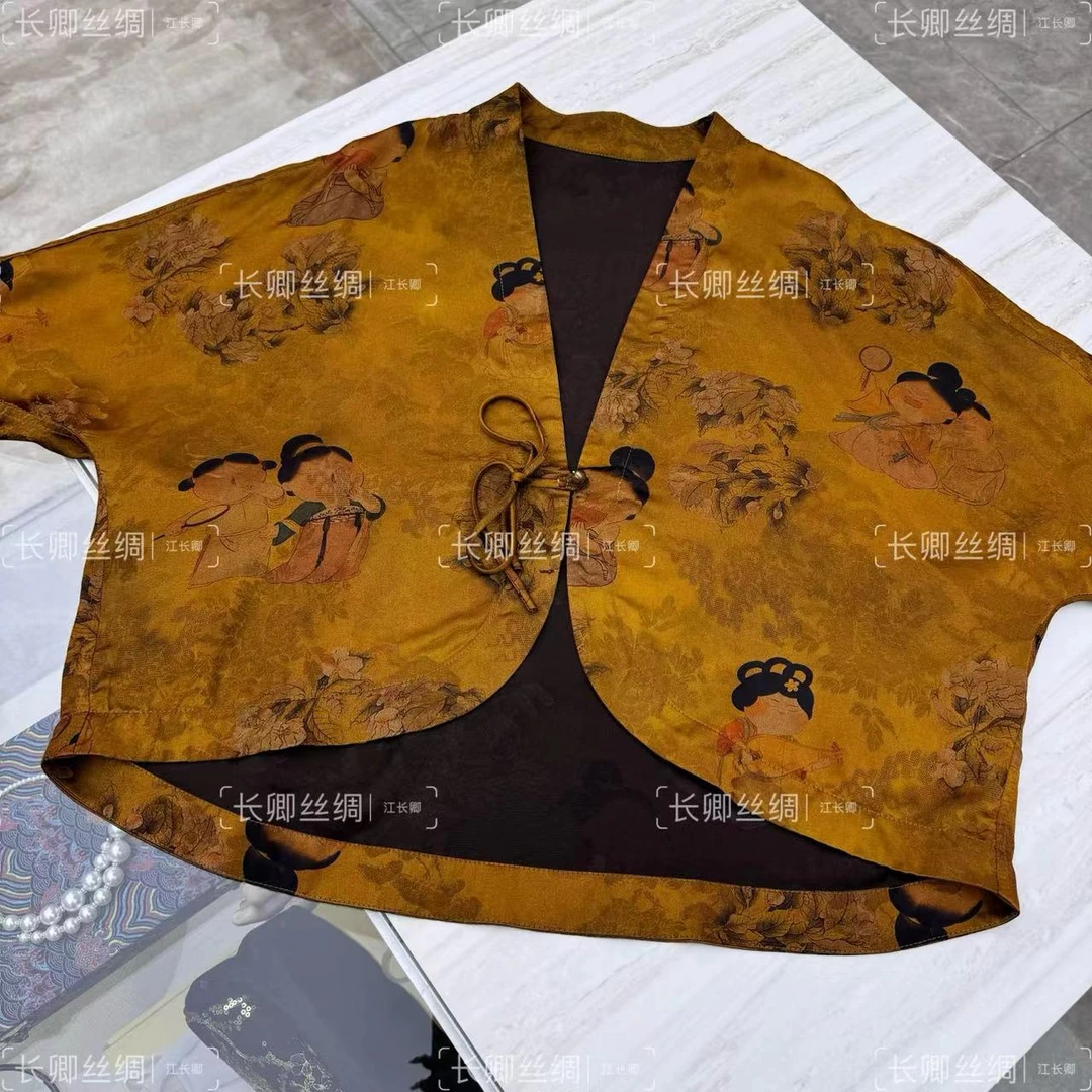 【倾云】国风气质提花花萝小唐人丝缎双面穿上衣小衫FY482102